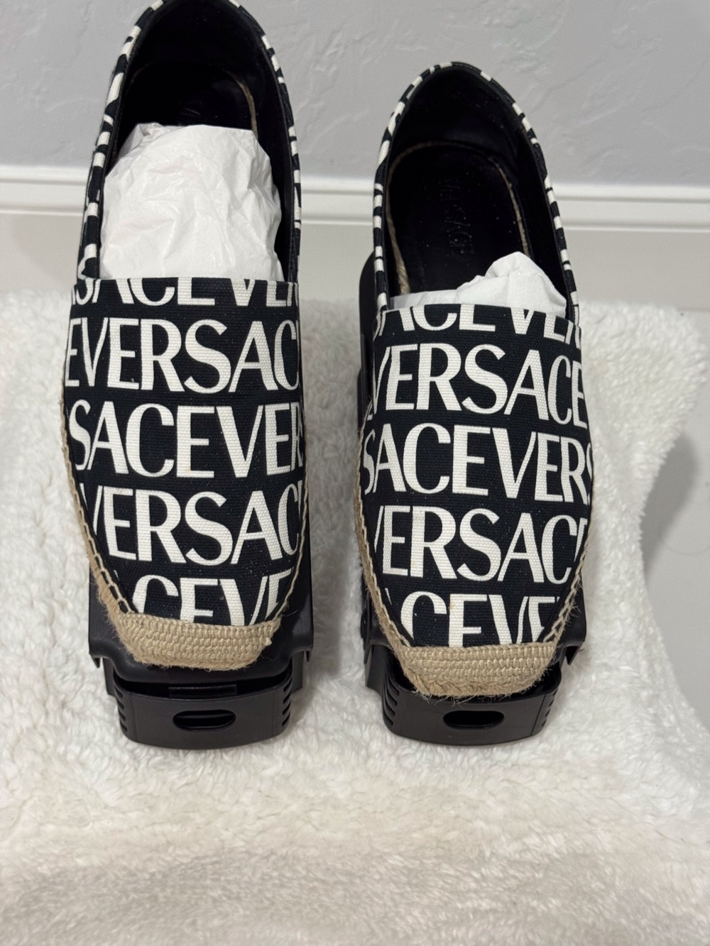 Versace Black and White Logo Espadrille Box